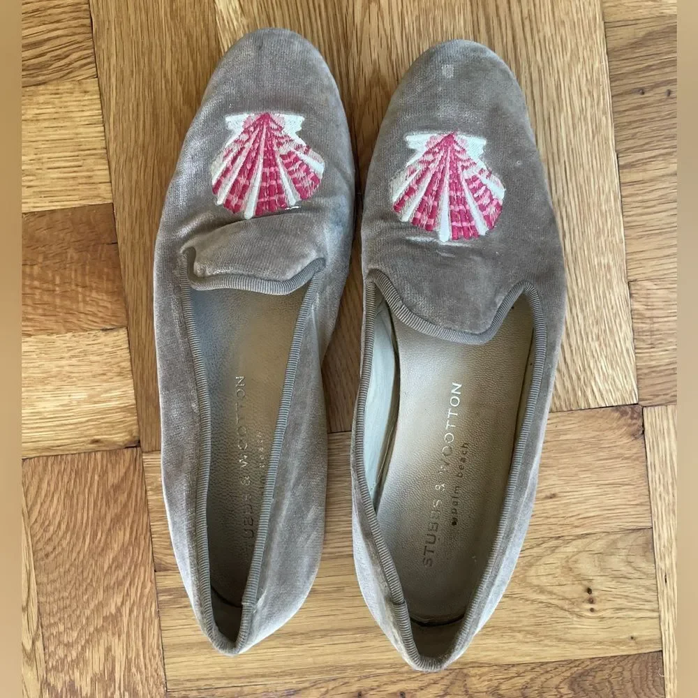 Stubbs and Wootton‎ tan velvet seashell flats loafers size 7